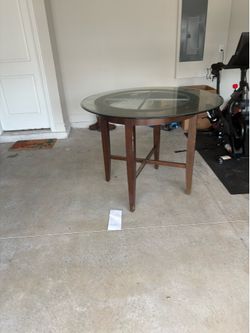 Glass table wooden legs