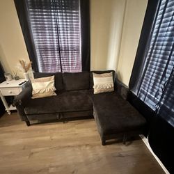 L- Shaped Black Chenille Convertible Sofa