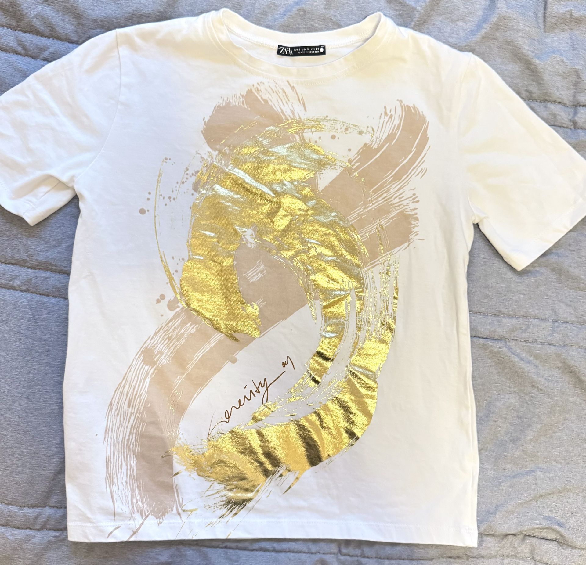 Zara: NEW Golden Foil PRINT T-SHIRT, S.