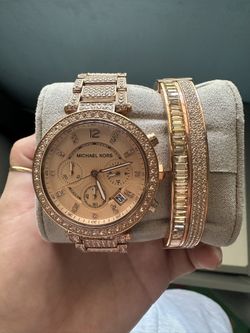 Michael Kors Rose Gold Watch And Clutch