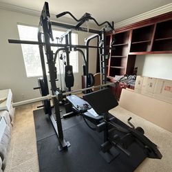 Vesta Fitness Smith Machine 2001 w/Bench Attachment | 230lb Bumpers Weights | 7ft Olympic Bar | Fitness | Gym Equipment | FREE DELIVERY 🚚 