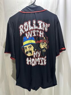 Cheech & Chong 420 Men’s L Black/Red Graphic Print Short Sleeve Button Up