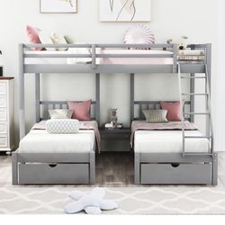 Triple Bunk Bunk Bed- Full Over Twins 