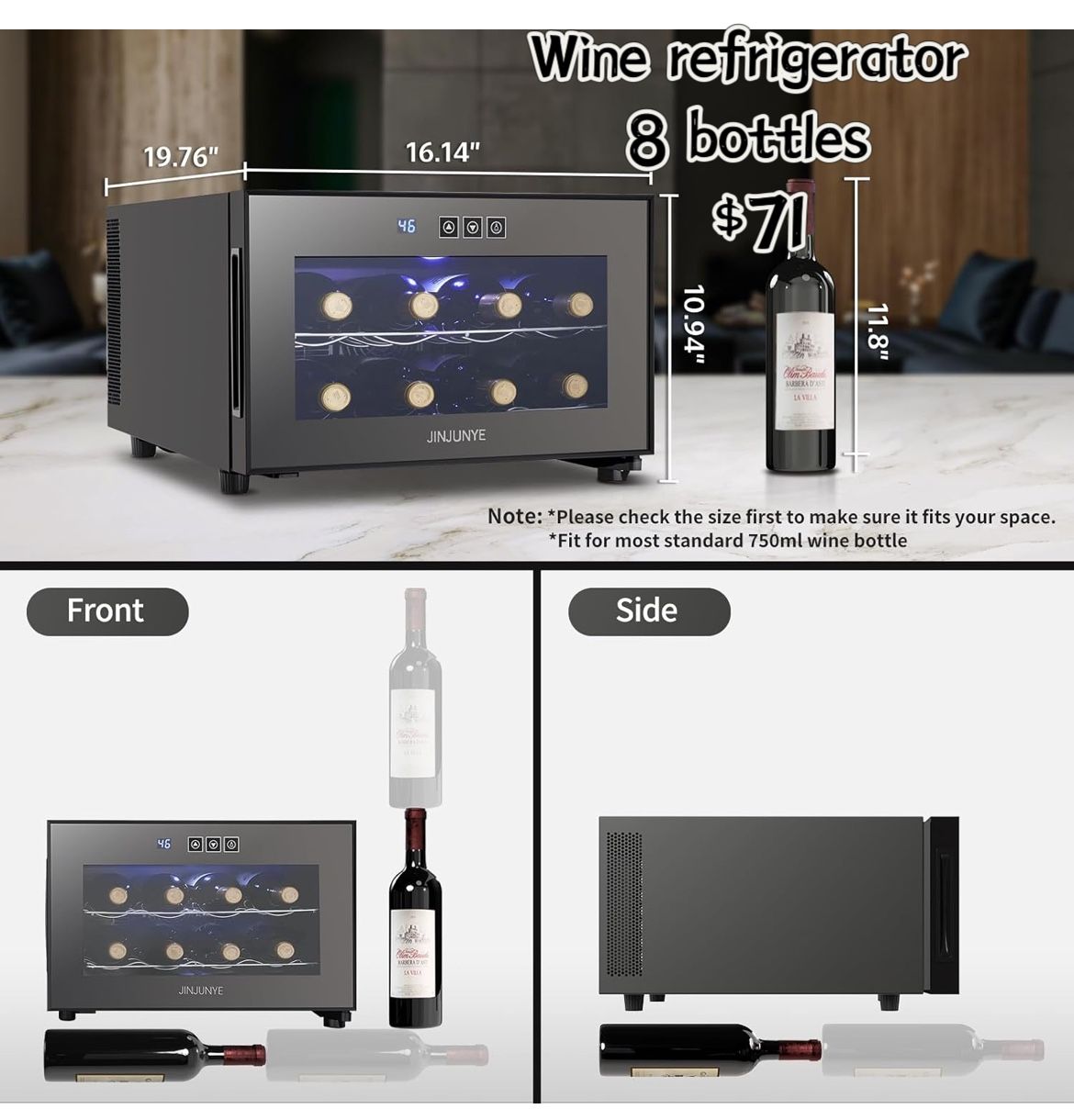😀 8 Bottle Wine Cooler Refrigerator, Wine Fridge Small, Countertop Wine Cooler with Temperature Control, Mini Freestanding Wine Cellar Glass 