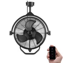 18 in. Indoor/Outdoor Patio Matte Black Cage Ceiling Mounted Fan with Remote
