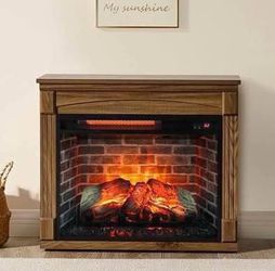 New 28" Electric Fireplace with Mantel Freestanding Fireplaces with Realistic Flame & Logs