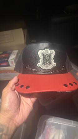 Black and Red Leather Snapback Hat