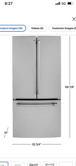 Box French door refrigerator GE CAFE stainless steel w 33”