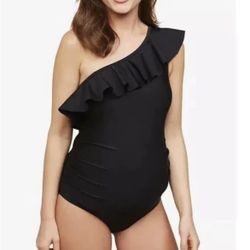 Beach Bump by Motherhood Maternity ruffle swimsuit black, size S, never worn
