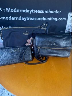 Kate Spade New York Black Leather Crossbody, Wallet & Cosmetic Pouch Bundle