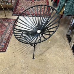 MCM Style Black Leather Metal Base Chair DQH95P