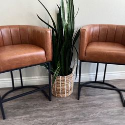 LUE BONA 26.4" H Counter Height Bar Stool, Modern Barrel Counter Stools with Supporting Backrest and