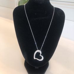 Women’s Heart Shaped Silver Tone Pendant With Crystals