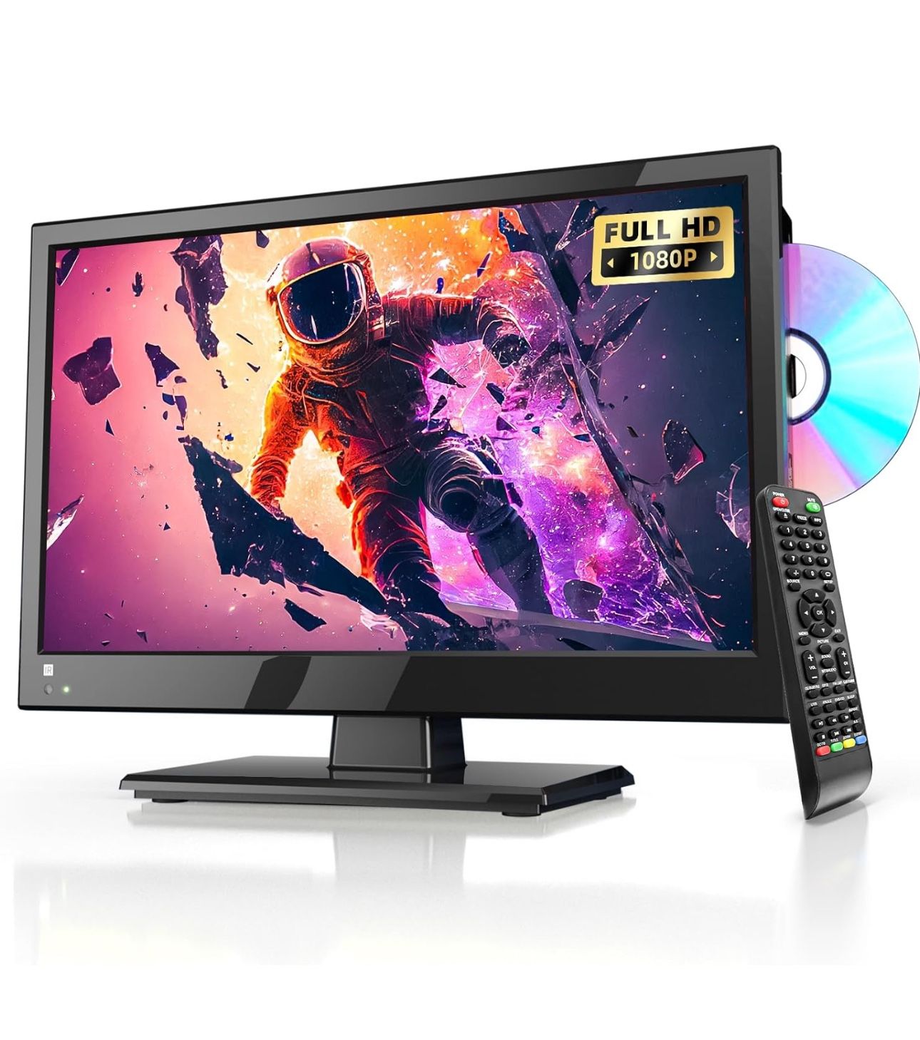 16.1 inch tv DVD Combo Small tv for Kitchen 1080P LCD Non Smart tv 12 Volt tv-DVD Combinations Suitable for Kitchen, Kid's Room, Basement, RV Camper