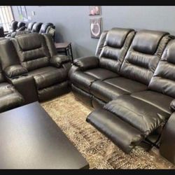 Black Vacherie Faux Leather Reclining Loveseat And Sofa ✅ Brand New ☄️ Fastest Delivery 🚚 