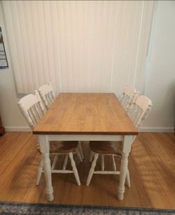 Farmhouse Dining Table + 4 Chairs with Drawer — 48" × 30"