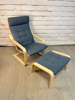 Blue Ikea Poang Chair & Stool