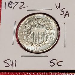 1872 SHIELD NICKEL USA 5 CENTS ANTIQUE RESTRIKE COIN 