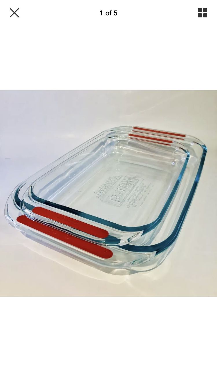 Pyrex Two Rectangular Baking Dishes Clear Glass Microwave Freezer Safe Bakeware