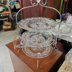 3 Tier Crystal Pie Plates And Stand ,has Some Weight To It And Very Beautiful..firm On $25