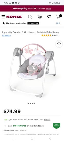 Ingenuity Comfort 2 Go Unicorn Portable Baby Swing $45