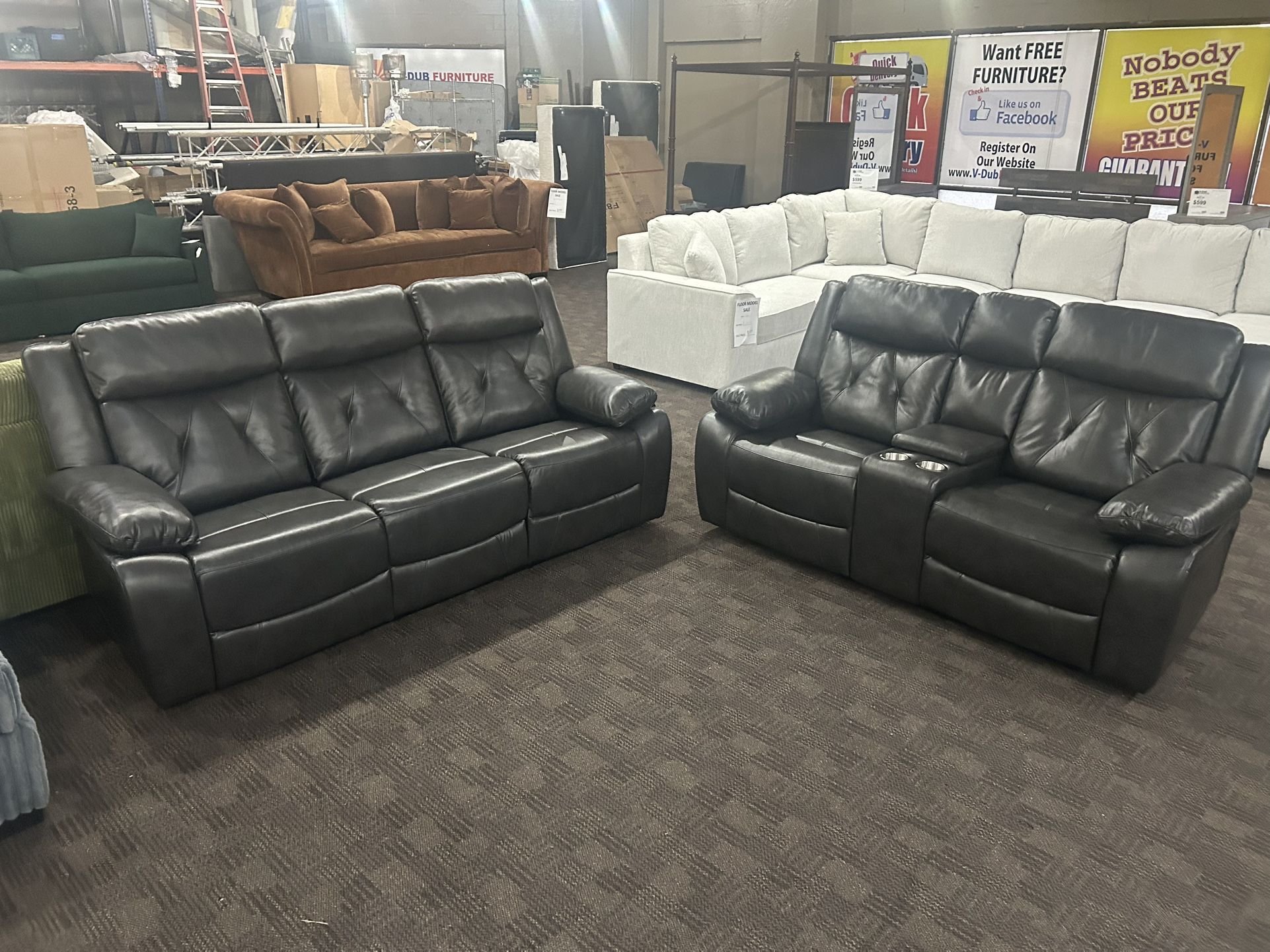Gray Leather Reclining Sofa Set