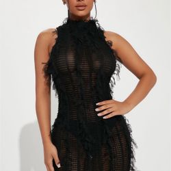 Fashion Nova So Dramatic Mesh Mini Dress Sz. S - Black