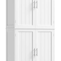 71.3" Tall Kitchen Pantry Storage Cabinet, Modern Kitchen Hutch with Storage Shelves, Food Pantry with Door & Silver Handle, Freestanding Cupboard for