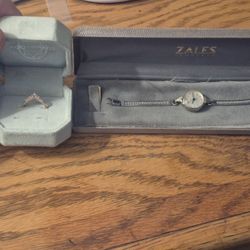 Vintage Zales Women's Watch and Aquamarise Ring Bundle