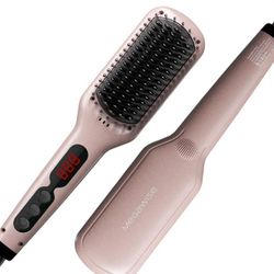 MEGAWISE Pro Ceramic Ionic Hair Straightener Brush for Home Salon | MCH Fast 20s Heating Tech with Auto-Off Safety | Anti-Scald with Universal Dual Vo