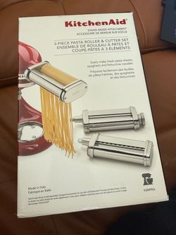 KitchenAid 3-piece Pasta Roller & Cutter Set, model KSMPRA, designed for use with KitchenAid stand mixers.