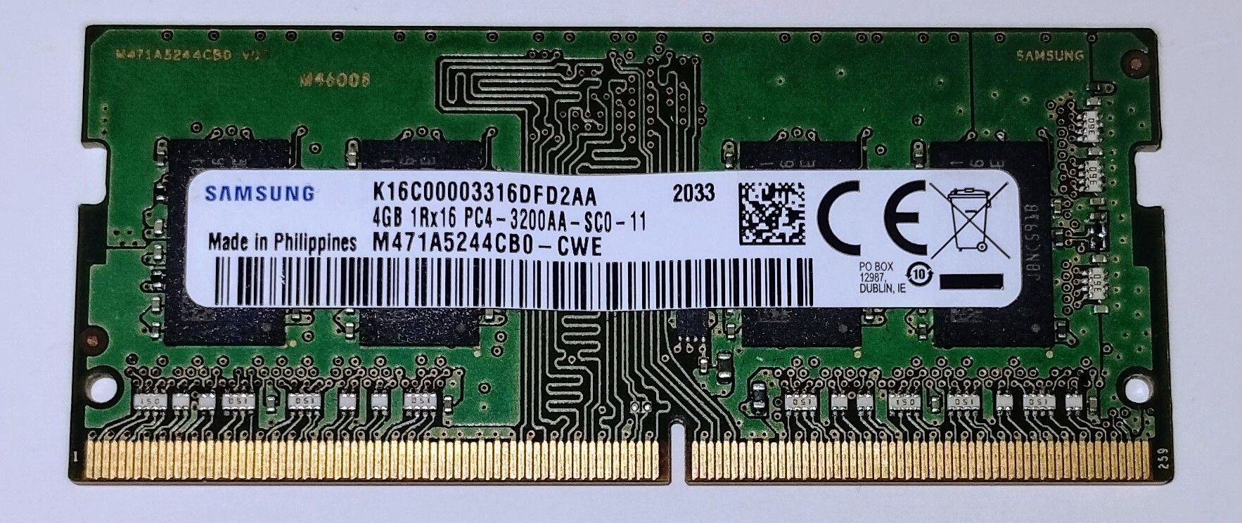 SAMSUNG4GB 1Rx16 PC4-3200AA-SCO-11