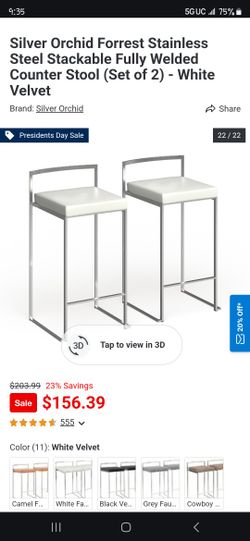 Silver Orchid Forrest Stainless
Steel Stackable Fully Welded
Counter Stool - White
Velvet . Both For Only $10