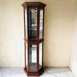 LIGHTED VINTAGE Y2K CURIO CABINET WOOD GLASS CORNER CURIO CABINET