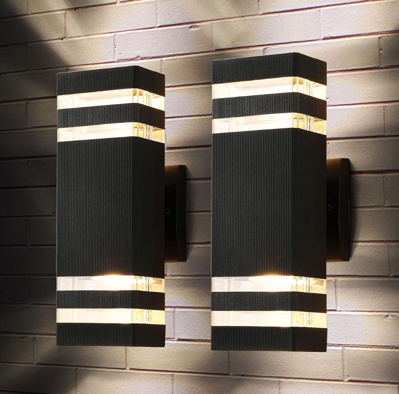 2 LED Square Up and Down Lights Outdoor Wall Mount Modern Fixtures Porch Garage Patio Black