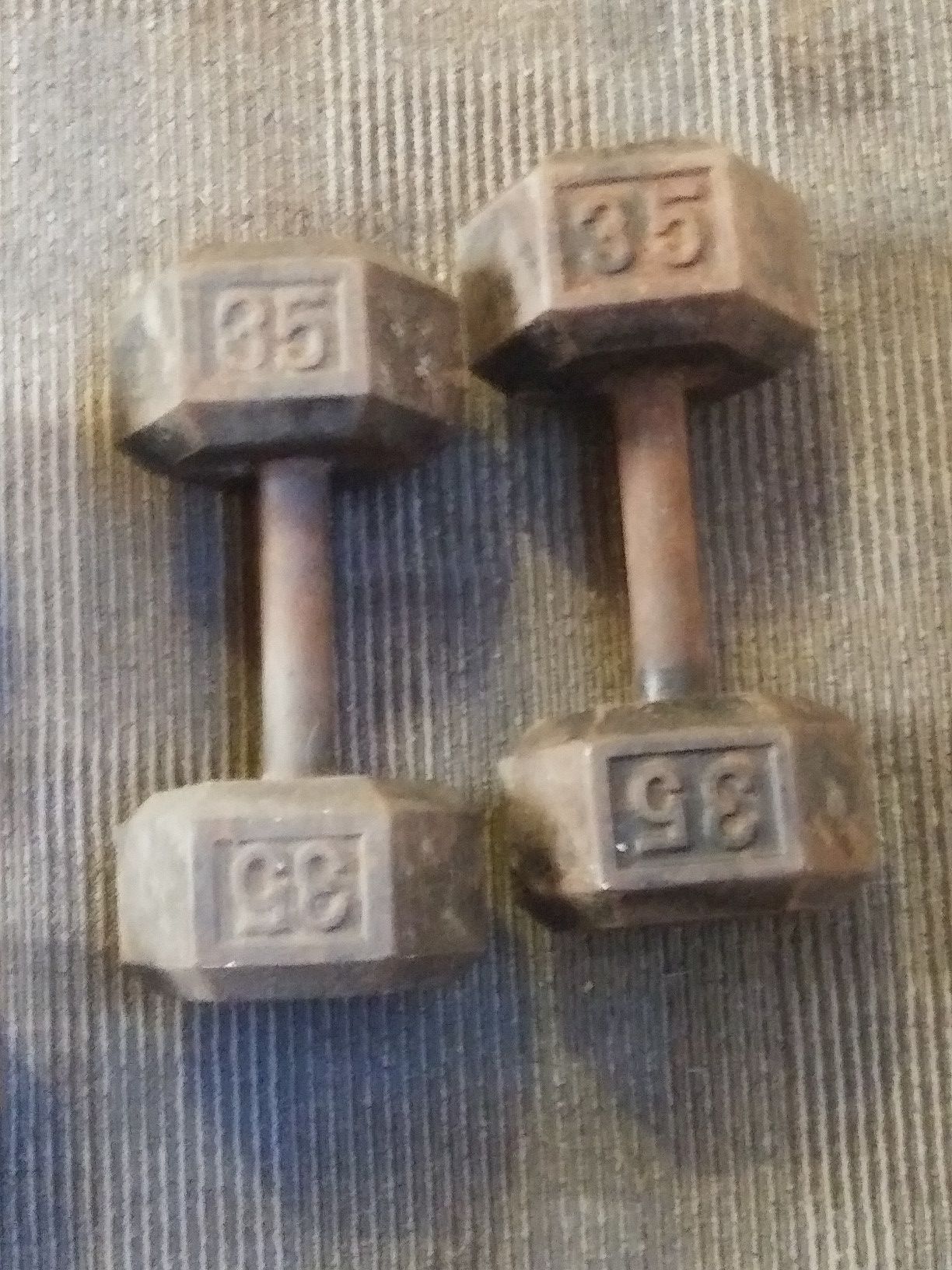 Barbell Cast Iron Hex Dumbbells, Two 35 two 45 lbs. Best offer please.