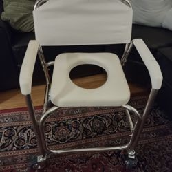 3-1 Rolling Shower Chair, Rolling Bathroom Wheelchair for Handicapped, Elderly, Injured or Disabled, & Commode, Rolling Shower Chair, 24" x 22" x 34",