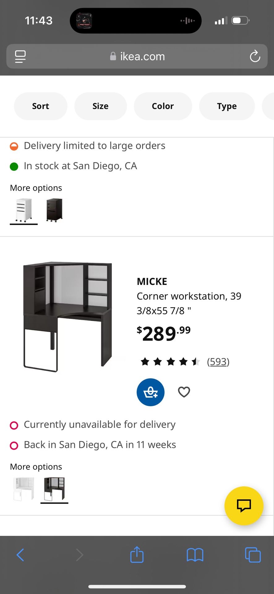 IKEA MICKE desk dark wood with drawers and storage