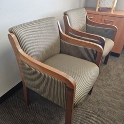 Two Wooden Upholstered Office Chairs