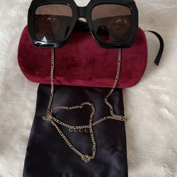 Gucci Black Sunglasses with Gold Chain Accent