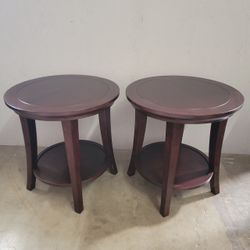 Pair of Pottery Barn Round Dark Wood End Tables