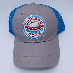BWM Global Chicago Dogs Minor League Baseball Cap Hat Gray Blue Adjustable Snapback Mesh 1 Size USED