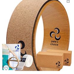 Cork Yoga Wheel, Cork Yoga Blocks - Extra Firm High Density Yoga Bricks I Natural & Eco-Friendly. Bonus eBook & Free Yoga Strap