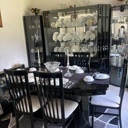 Full 6 Piece Black Glass Dining Room Set