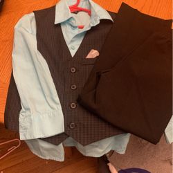 2 Sets Identucal -Boys Size 5 Pants, Vest & Acqua Dress Shirt 
