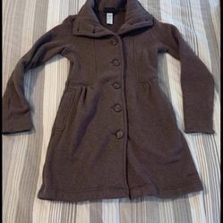 WOMENS BROWN PATAGONIA BETTER SWEATER  COAT WITH BUTTON FRONT & FLEECE ON THE INSIDE