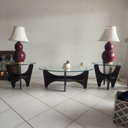 Coffee Table With 2 End Tables(one Of The End Tables Does Not Have Glass Top
