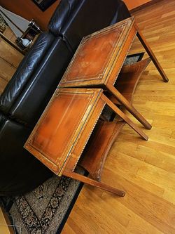 Vintage Leather Top Nesting Side Tables