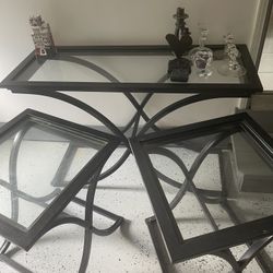 Elegant Glass & Metal Table Set – 3-Piece Set (1 Console + 2 Side Tables)