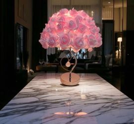 Romantic Rose Table Lamp with Color Changing LED Lights, Decorative Flower Bouquet Design, Silver Base Heart Wing Stand